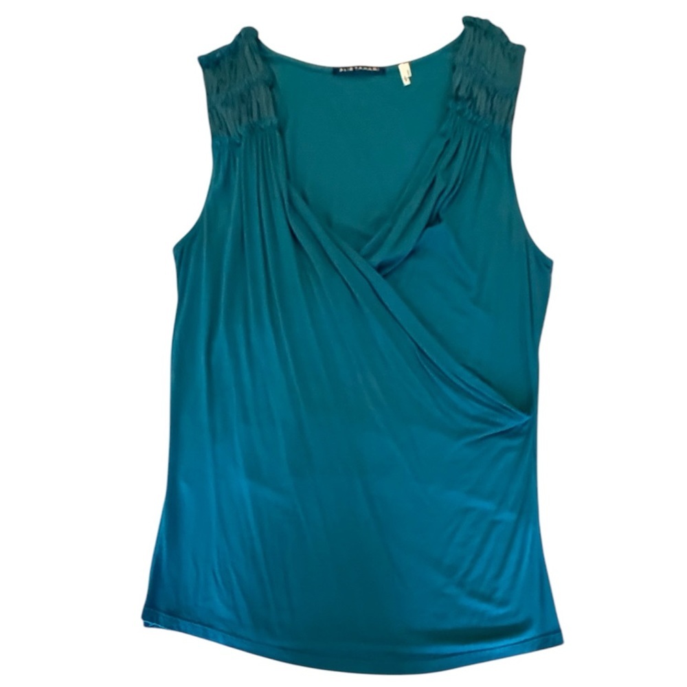 Elie Tahari Teal Sleeveless V-neck Drape Top Size Large MSRP $198